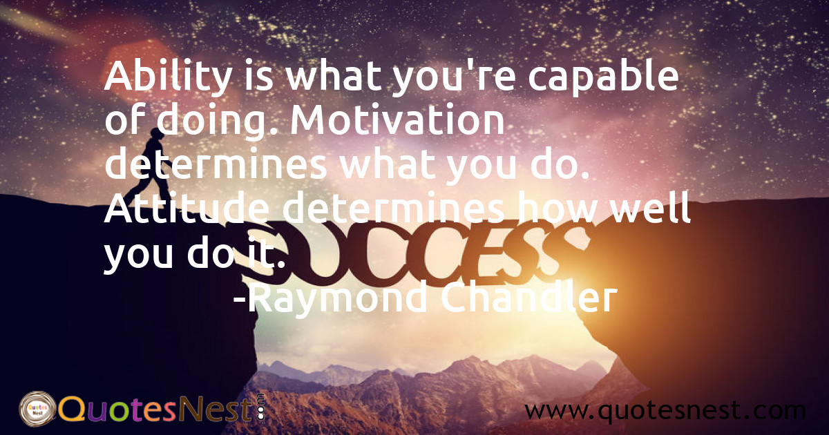 Ability is what you're capable of doing. Motivation determines what you do. Attitude determines how well you do it.