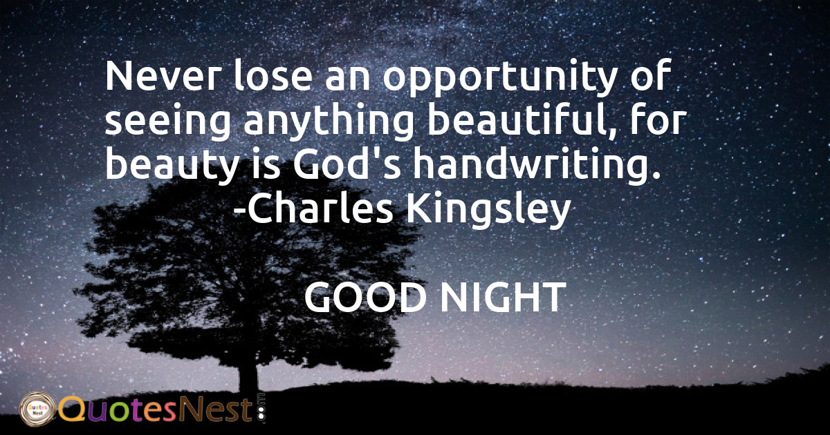 Never lose an opportunity of seeing anything beautiful, for beauty is God's handwriting.