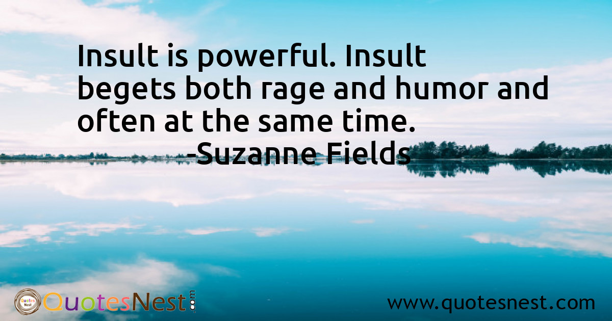 Insult is powerful. Insult begets both rage and humor and often at the same time.