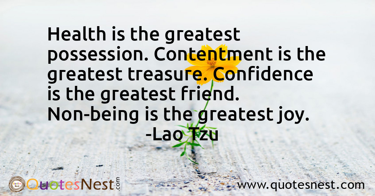 Health is the greatest possession. Contentment is the greatest treasure. Confidence is the greatest friend. Non-being is the greatest joy.