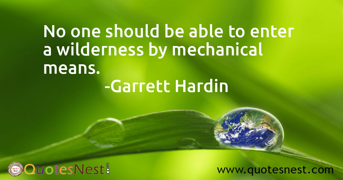 No one should be able to enter a wilderness by mechanical means.