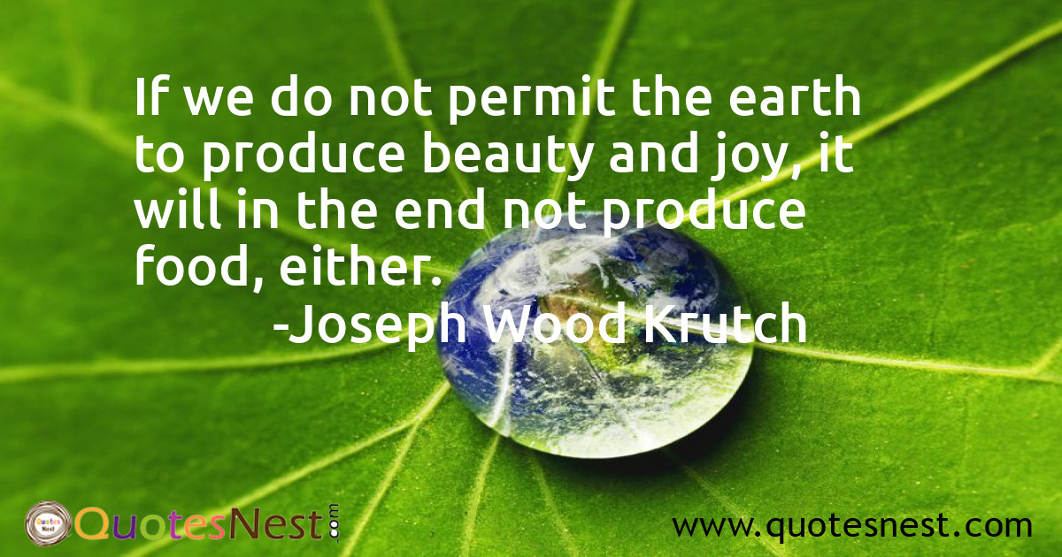 If we do not permit the earth to produce beauty and joy, it will in the end not produce food, either.