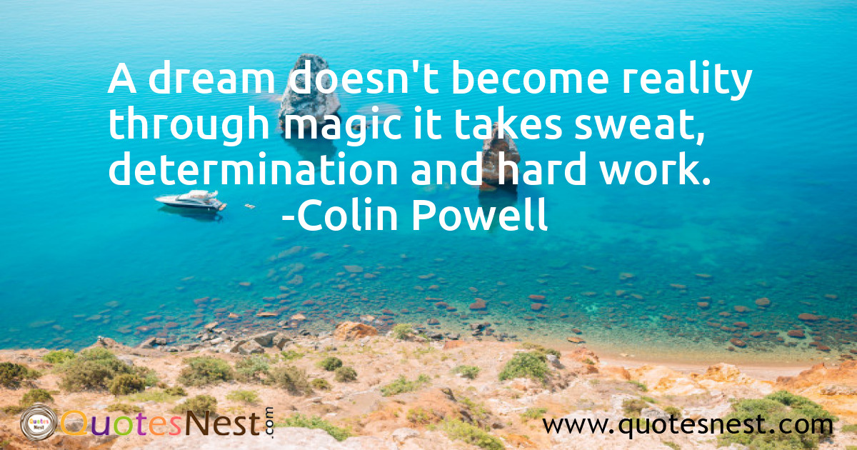 A dream doesn't become reality through magic it takes sweat, determination and hard work.