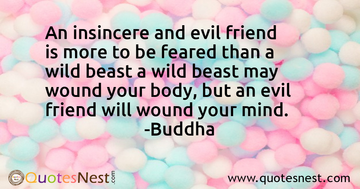 An insincere and evil friend is more to be feared than a wild beast a wild beast may wound your body, but an evil friend will wound your mind.