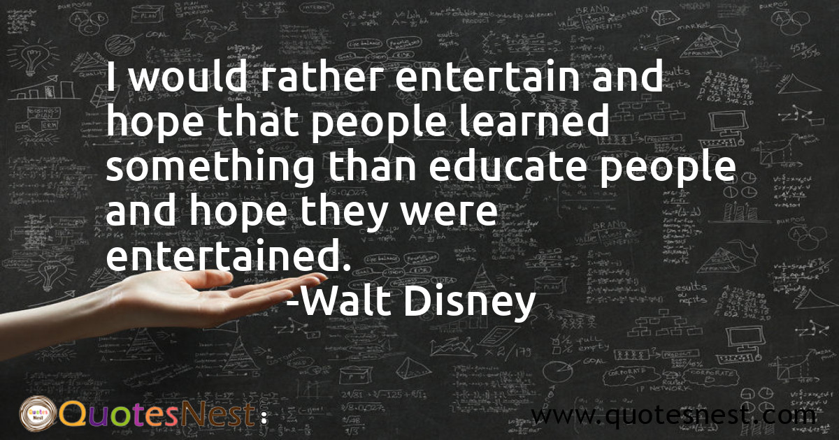 I would rather entertain and hope that people learned something than educate people and hope they were entertained.