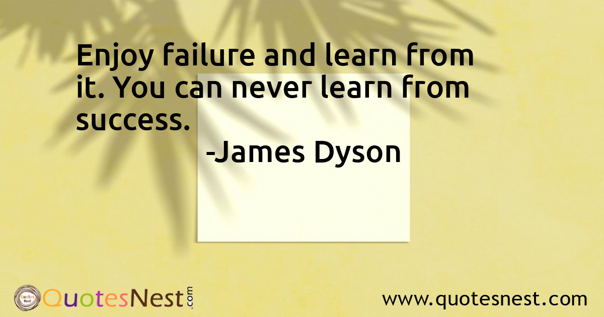 Enjoy failure and learn from it. You can never learn from success.