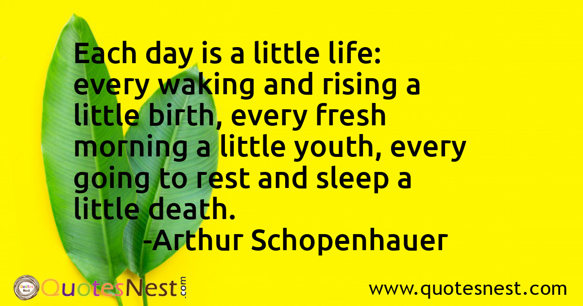 Each day is a little life: every waking and rising a little birth, every fresh morning a little youth, every going to rest and sleep a little death.