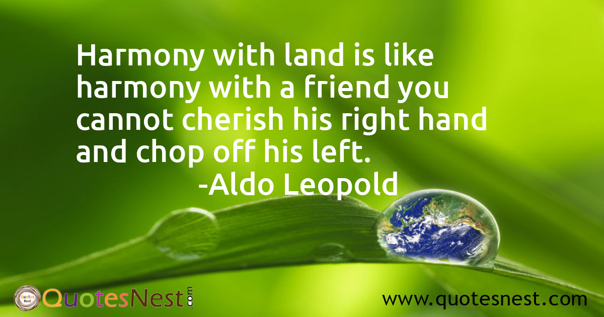 Harmony with land is like harmony with a friend you cannot cherish his right hand and chop off his left.