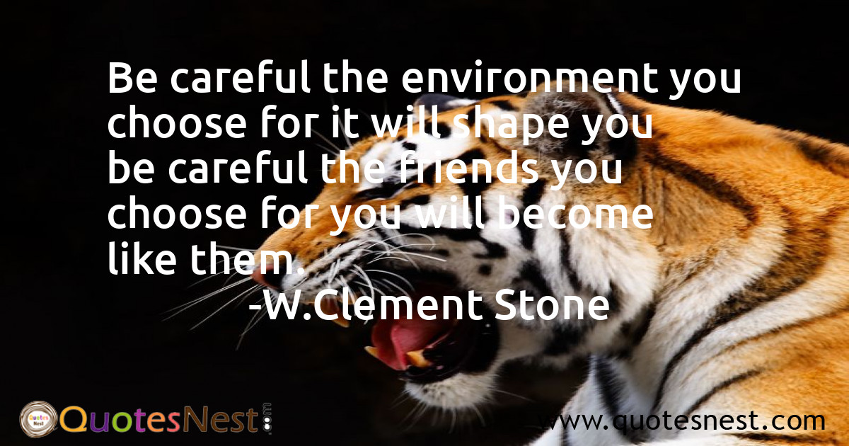 Be careful the environment you choose for it will shape you be careful the friends you choose for you will become like them.