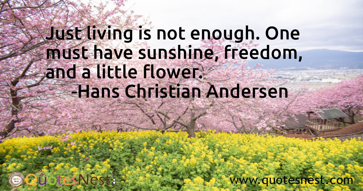 Just living is not enough. One must have sunshine, freedom, and a little flower.