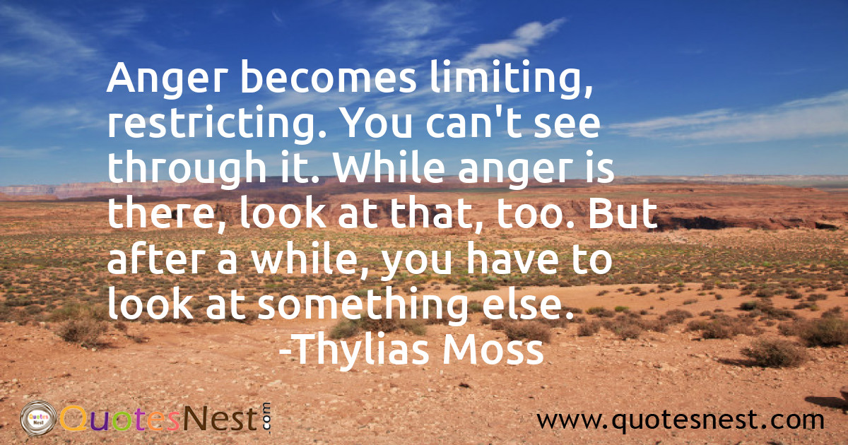 Anger becomes limiting, restricting. You can't see through it. While anger is there, look at that, too. But after a while, you have to look at something else.