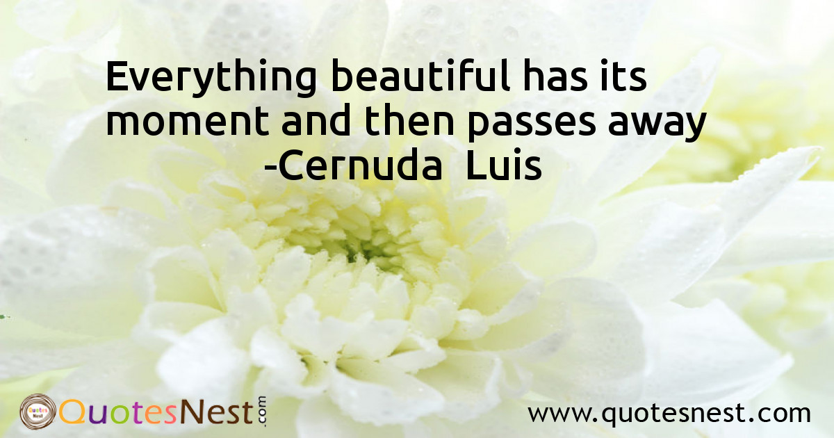 Everything beautiful has its moment and then passes away