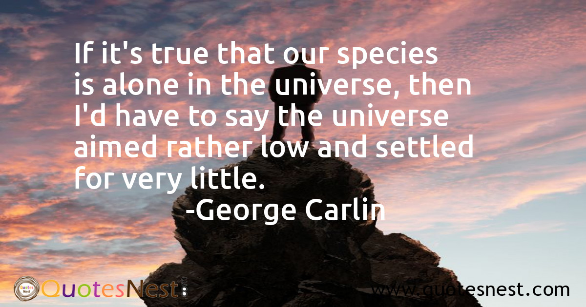 If it's true that our species is alone in the universe, then I'd have to say the universe aimed rather low and settled for very little.