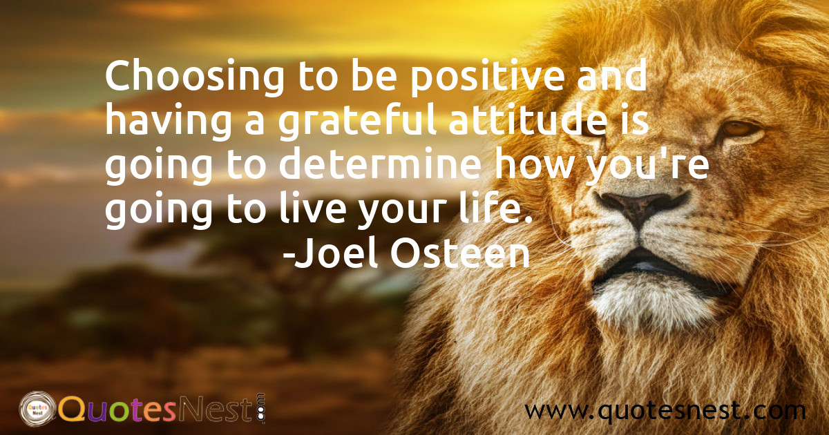 Choosing to be positive and having a grateful attitude is going to determine how you're going to live your life.