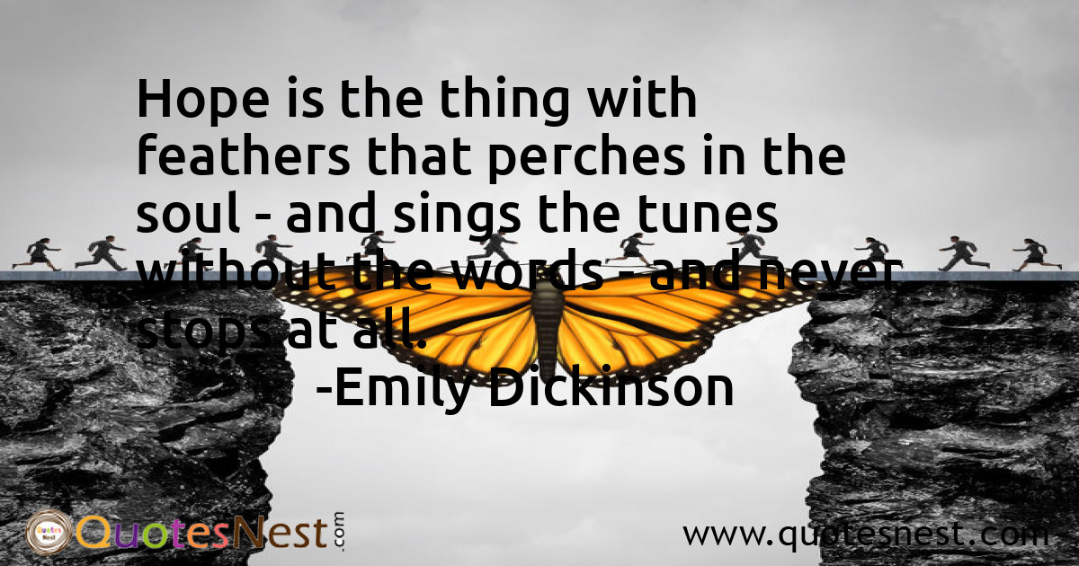 Hope is the thing with feathers that perches in the soul - and sings the tunes without the words - and never stops at all.