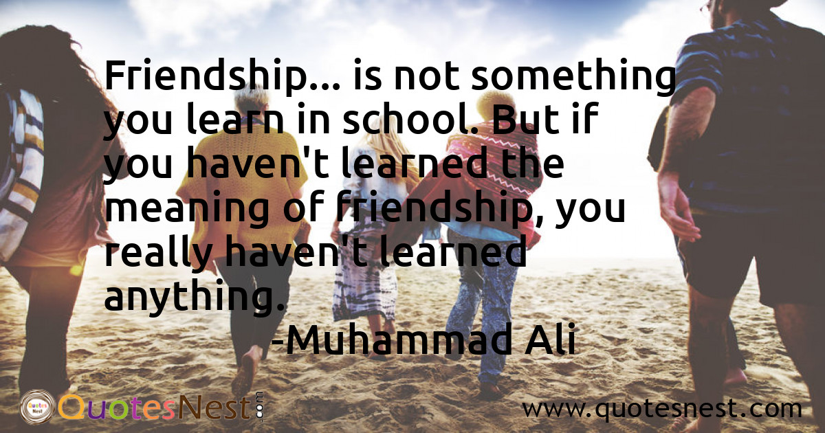 Friendship... is not something you learn in school. But if you haven't learned the meaning of friendship, you really haven't learned anything.